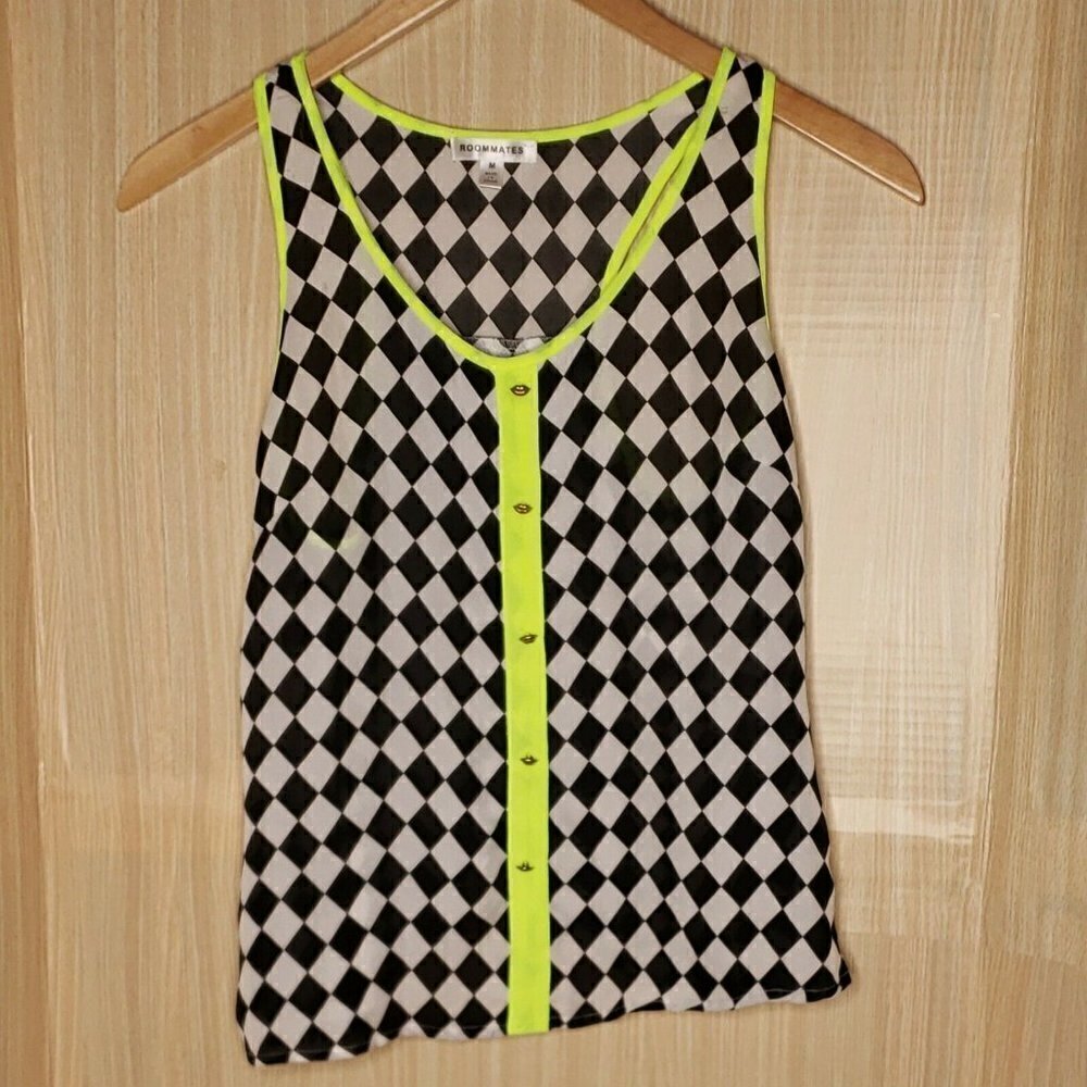 RoomMates Womens Checked Semi Sheer Top Medium